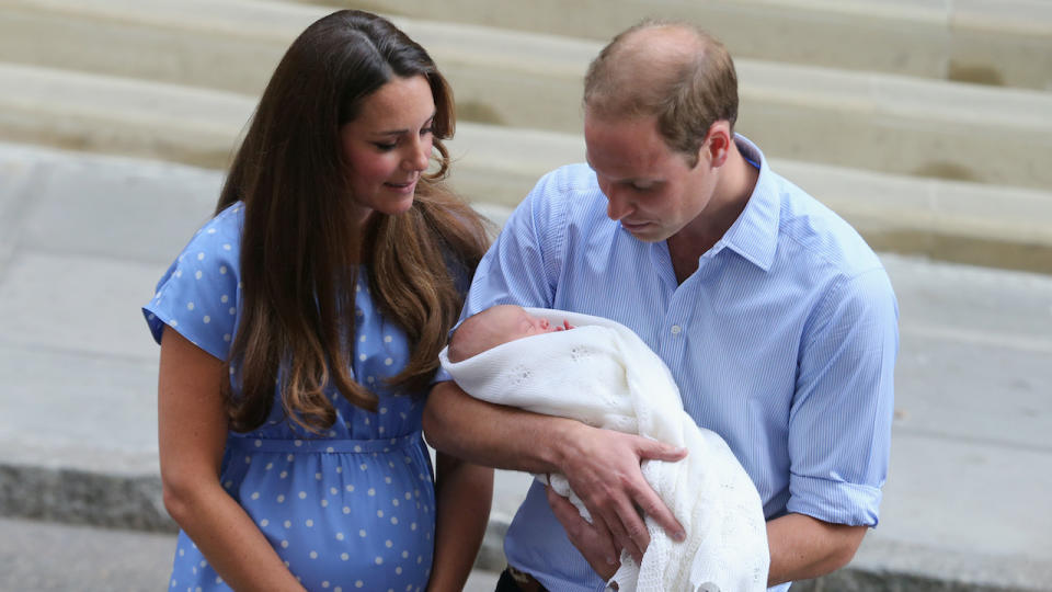 Kate Middleton Pregnant Photos: Prince William, Duke of Cambridge and Catherine, Duchess of Cambridge depart The Lindo Wing with their newborn son at St Mary's Hospital on July 23, 2013 in London, England.