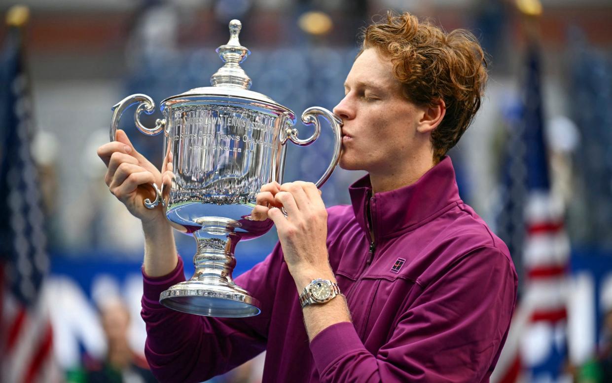 Jannik Sinner with the US Open trophy after beating Taylor Fritz in the final