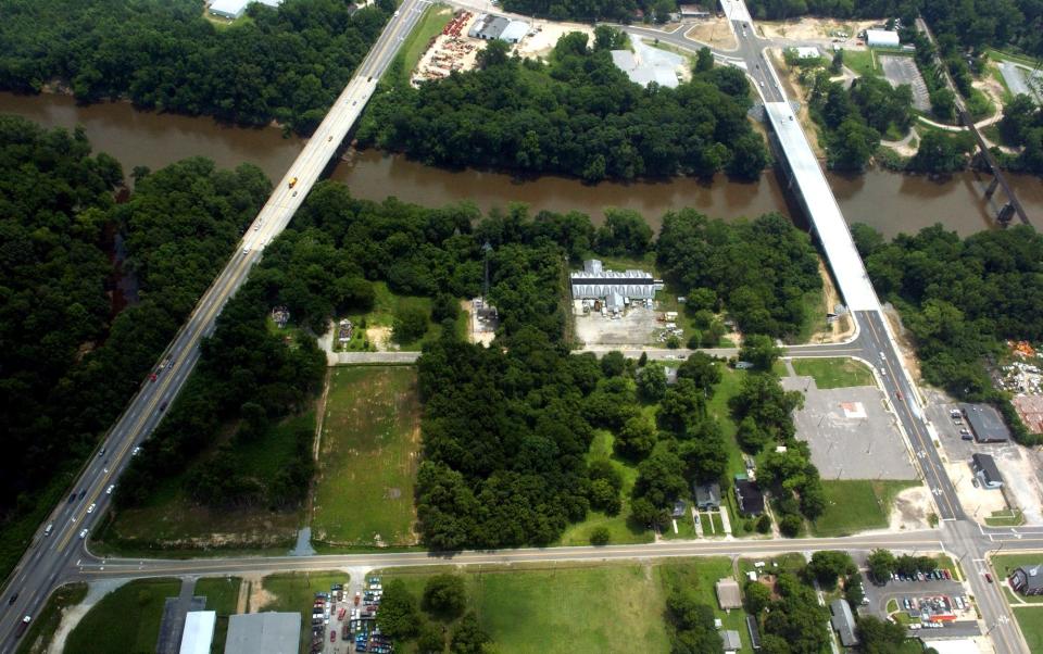 Aerial shot of Cape Fear River between Grove Street and Person Street on June 23, 2006. This is the proposed riverfront park development area.