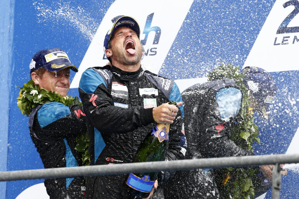 Motorsports: FIA WEC 2015, 24 Hours of Le Mans, 24h Le Mans, Dempsey Proton Racing: Patrick Dempsey, 2nd place LM GTe-AM (Photo by Hoch Zwei/Corbis via Getty Images)