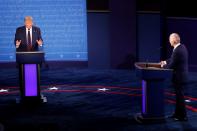 U.S. President Donald Trump and Democratic presidential nominee Joe Biden participate in their first 2020 presidential campaign debate in Cleveland