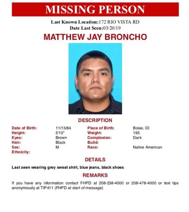 Matthew Broncho missing person flyer