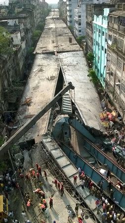 A general view of the collapsed flyover in Kolkata, India, March 31, 2016. REUTERS/Rupak De Chowdhuri