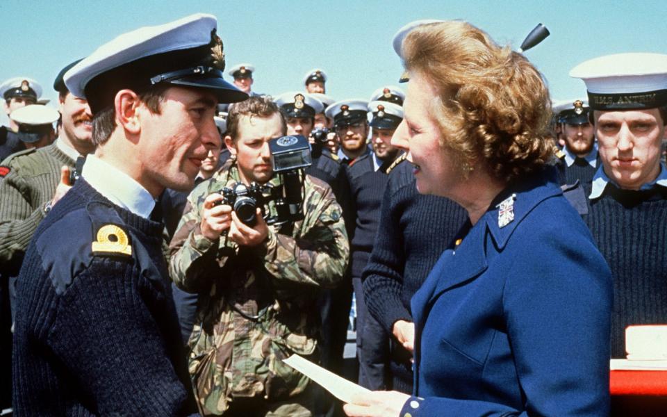 After the Falklands War, then-PM Margaret Thatcher praised the Navy, and Harriers in particular - AFP