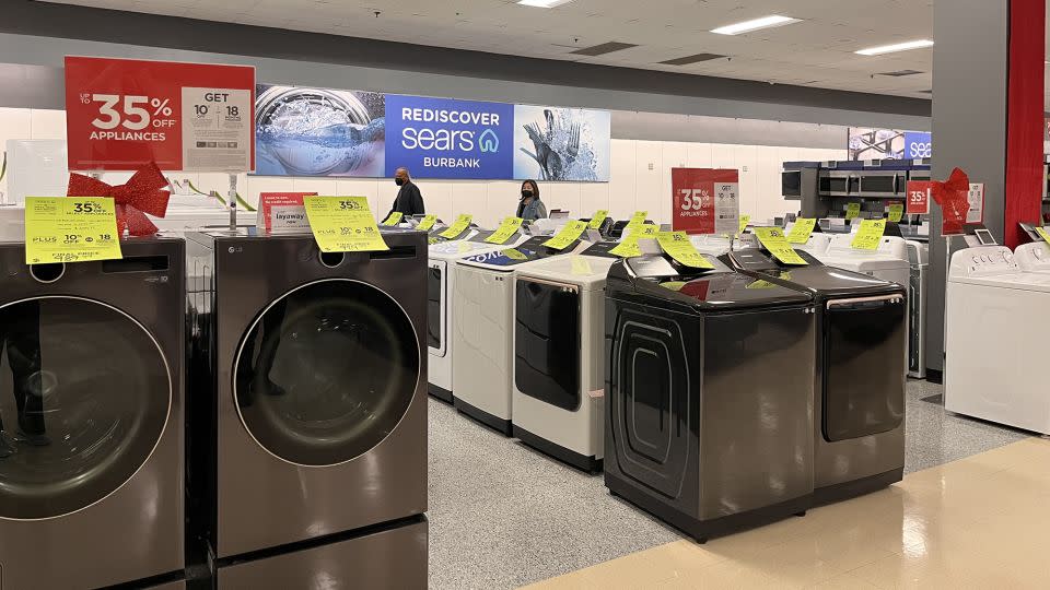 The appliances section at Sears in Burbank, CA advertising discounts on washers and dryers, on December 1. - Samantha Delouya/CNN