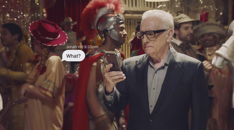 This undated image provided by Coca-Cola shows Martin Scorsese in a scene from the company's 2020 Super Bowl NFL football spot. (Coca-Cola via AP)