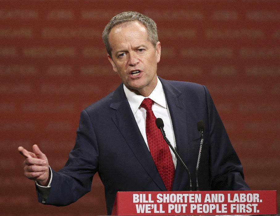 FILE - In this June 19, 2016 file photo, Australia's opposition Labor Party leader Bill Shorten delivers a speech in Sydney. Several countries expressed hope Tuesday, Jan. 24, 2017, that the Trans-Pacific Partnership could be salvaged, after President Donald Trump's decision on a U.S. withdrawal from the trade pact left its future in serious jeopardy. Shorten slammed Australian Prime Minister Malcolm Turnbull for suggesting the deal could continue without the U.S. "The TPP's dead," Shorten said. "How on earth can Mr. Turnbull want to waste the time of the parliament, asking the parliament to ratify an agreement which includes America, when America is not in it? It's just the peak of delusional absurdity." (AP Photo/Rob Griffith, File)