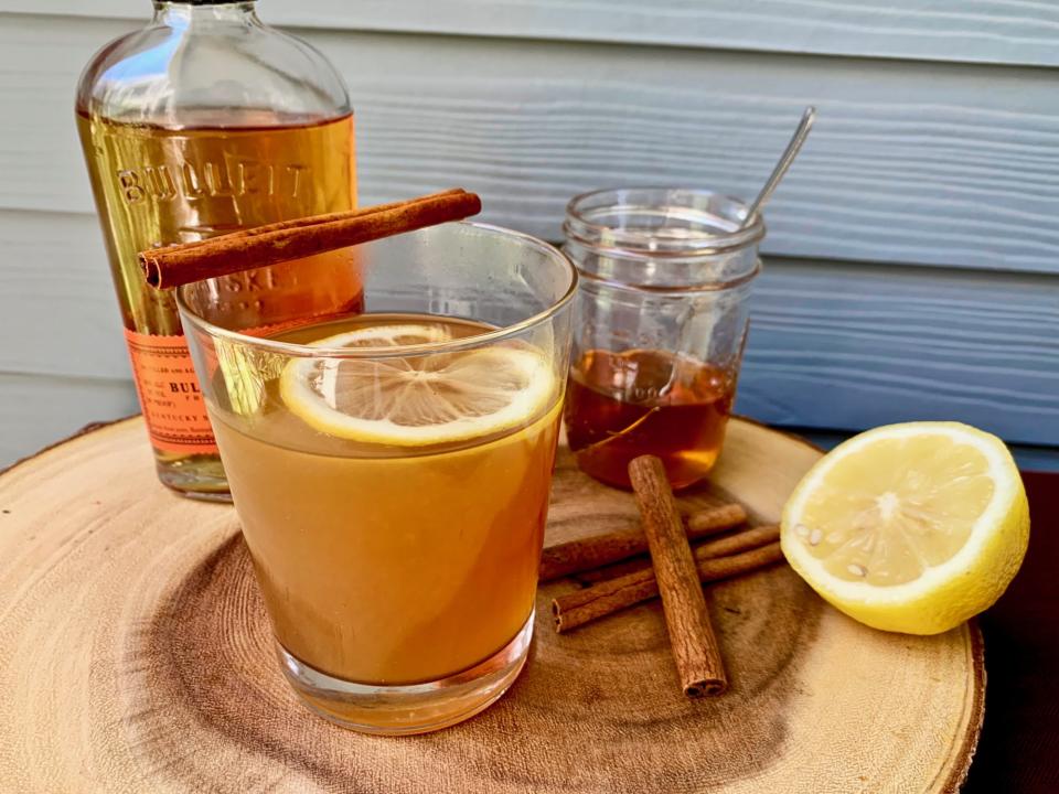 <p><strong>Recipe: <a href="https://www.southernliving.com/recipes/hot-toddy" rel="nofollow noopener" target="_blank" data-ylk="slk:Hot Toddy;elm:context_link;itc:0;sec:content-canvas" class="link ">Hot Toddy</a></strong></p> <p>If it's a cold Thanksgiving, warm up your guests with everyone's favorite spiced drink. You can multiply the ingredients in this recipe to accommodate a larger crowd or set up a self-serve station where guests can have fun mixing their own drinks.</p>