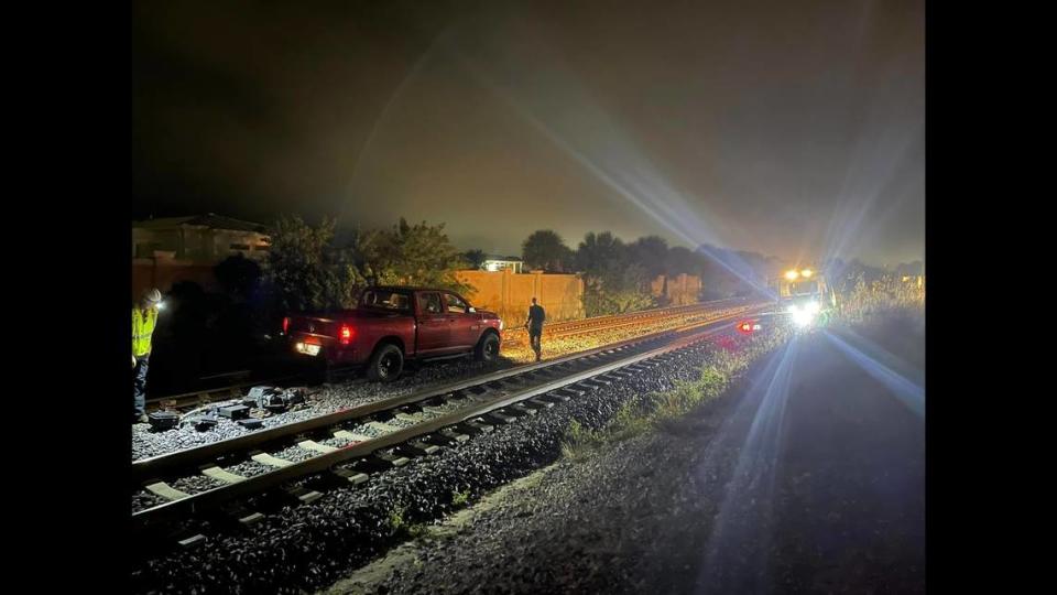 “The train’s conductor was successfully able to maneuver an emergency stop nearly avoiding a collision,” officials says. Martin County Sheriff's Office photo