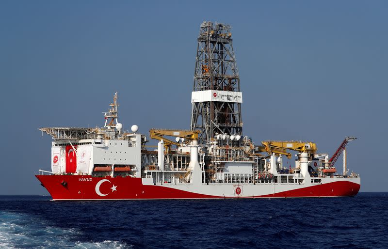 FILE PHOTO: Turkish drilling vessel Yavuz is pictured in the eastern Mediterranean Sea off Cyprus