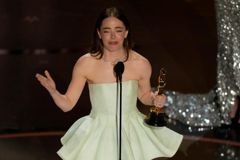 Emma Stone won the “best actress” Oscar, in an upset. Chris Pizzello/Invision/AP