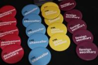 Badges are displayed during the second day of the Labour Party conference in Liverpool, Britain, September 26, 2016. REUTERS/Darren Staples