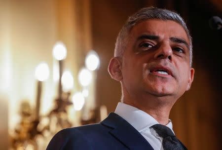 London Mayor Sadiq Khan addresses a debate called "The New European Order" organized by the political news organization POLITICO in Brussels. REUTERS/Yves Herman