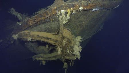 One of two 15-ton anchors on the sunken Japanese warship Musashi, one of the largest battleships ever built, is seen in an undated handout image from a team led by Microsoft co-founder Paul Allen off the coast of the Philippines in the Sibuyan Sea released March 4, 2015. REUTERS/Paul G. Allen/Handout via Reuters