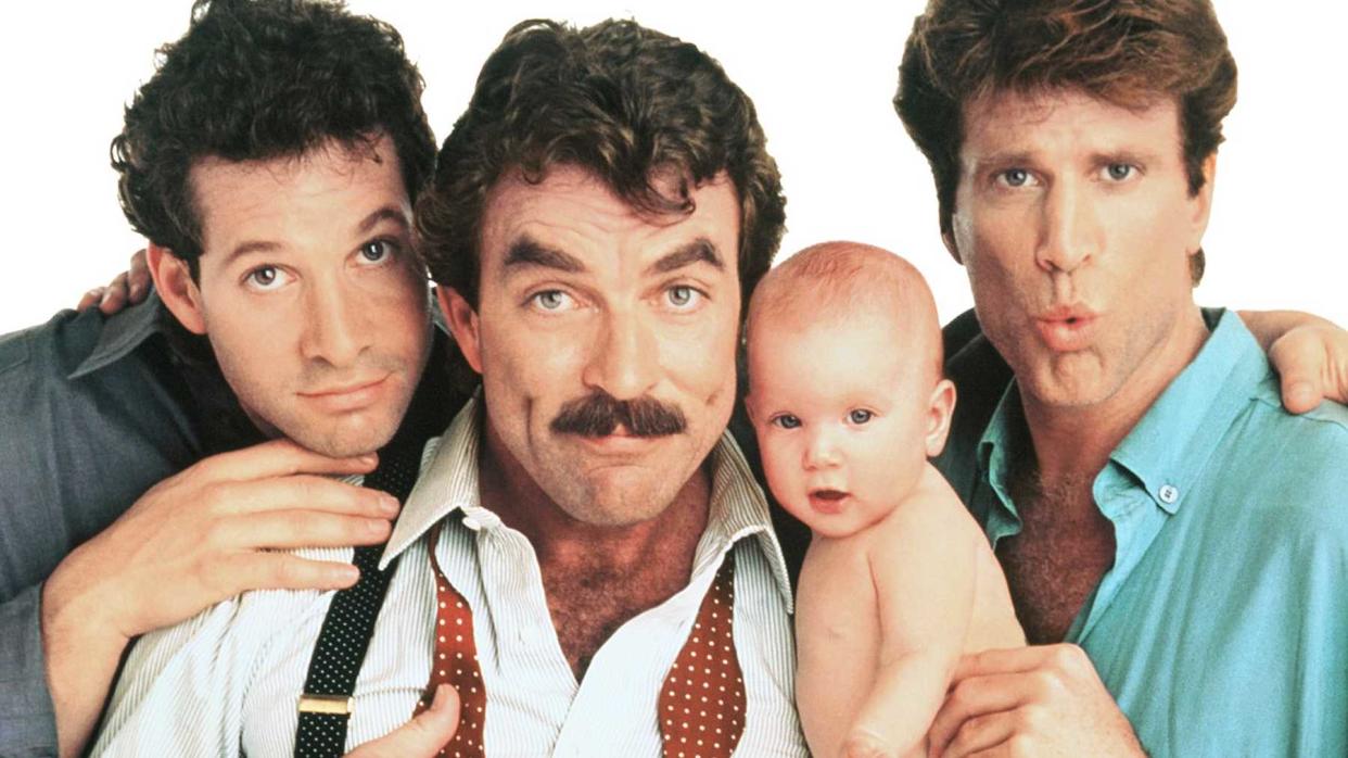 Steve Guttenberg, Tom Selleck and Ted Danson in Three Men and a Baby (Credit: Touchstone Pictures) 