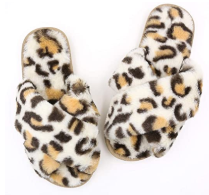 Topgalaxy.Z Fuzzy Slippers in white leopard