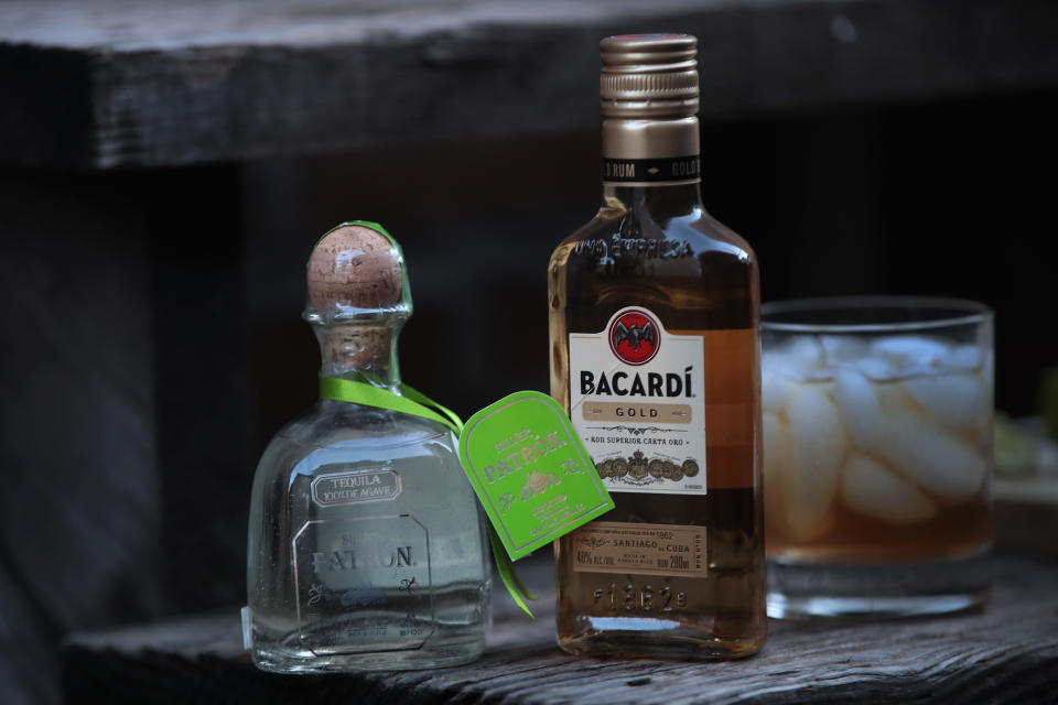 CHICAGO, IL - JANUARY 22:  Bacardi rum and Patrón tequila are pictured on January 22, 2018 in Chicago, Illinois. Bacardi Ltd., which currently has a 30 percent interest in Patrón Spirits International AG, has made a deal to purchase a controlling interest in the premium tequila maker.  (Photo Illustration by Scott Olson/Getty Images)