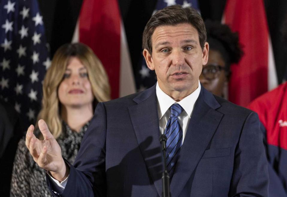 Gov. Ron DeSantis speaks during a Miami news conference in March 2022.