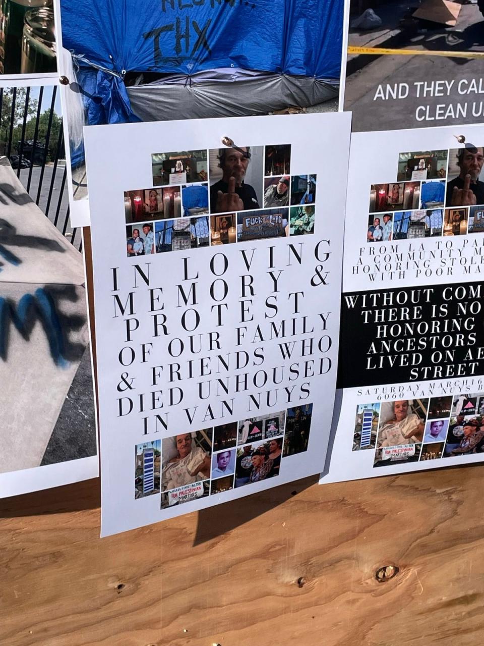A memorial in Van Nuys remembering members of the local homeless community who have passed away in recent months (Mike Bedigan/ The Independent)