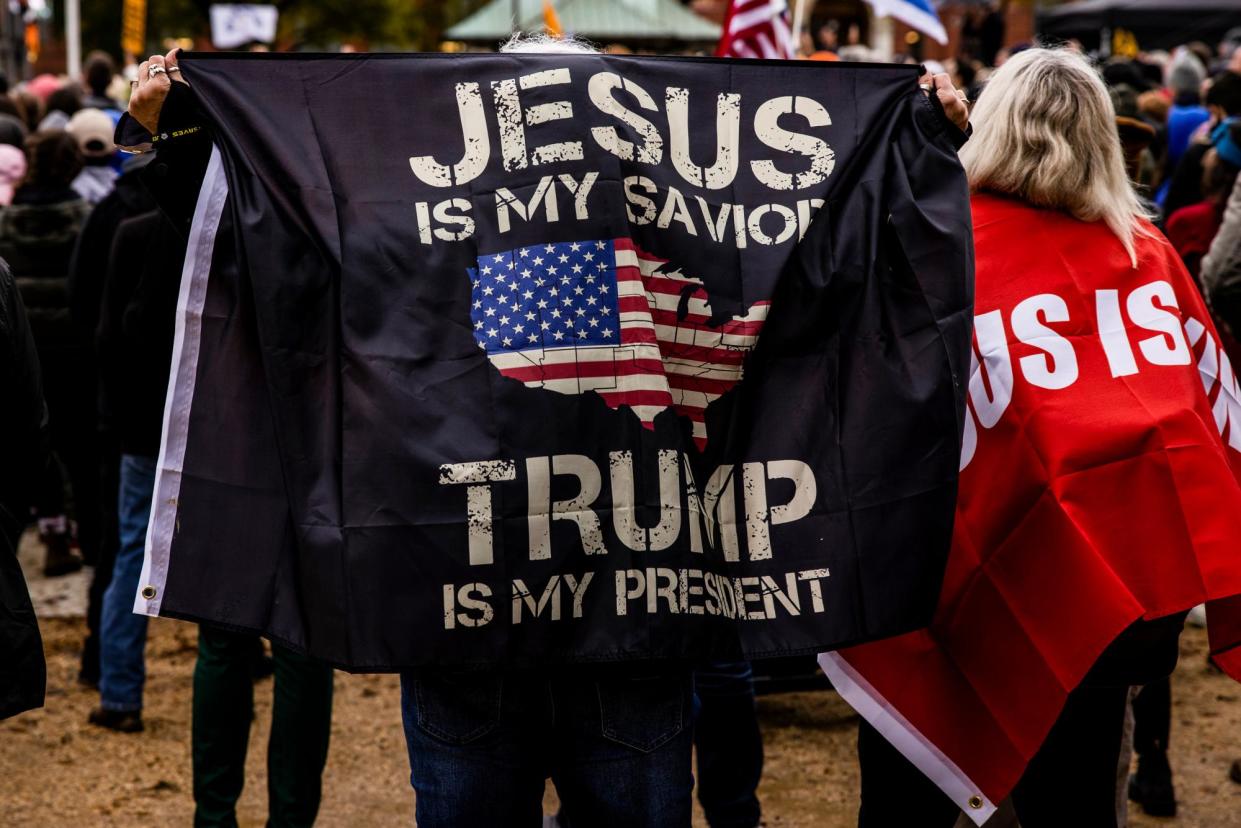 <span>According to a study released this week, 30% of Americans support tenets of Christian nationalism.</span><span>Photograph: Samuel Corum/Getty Images</span>