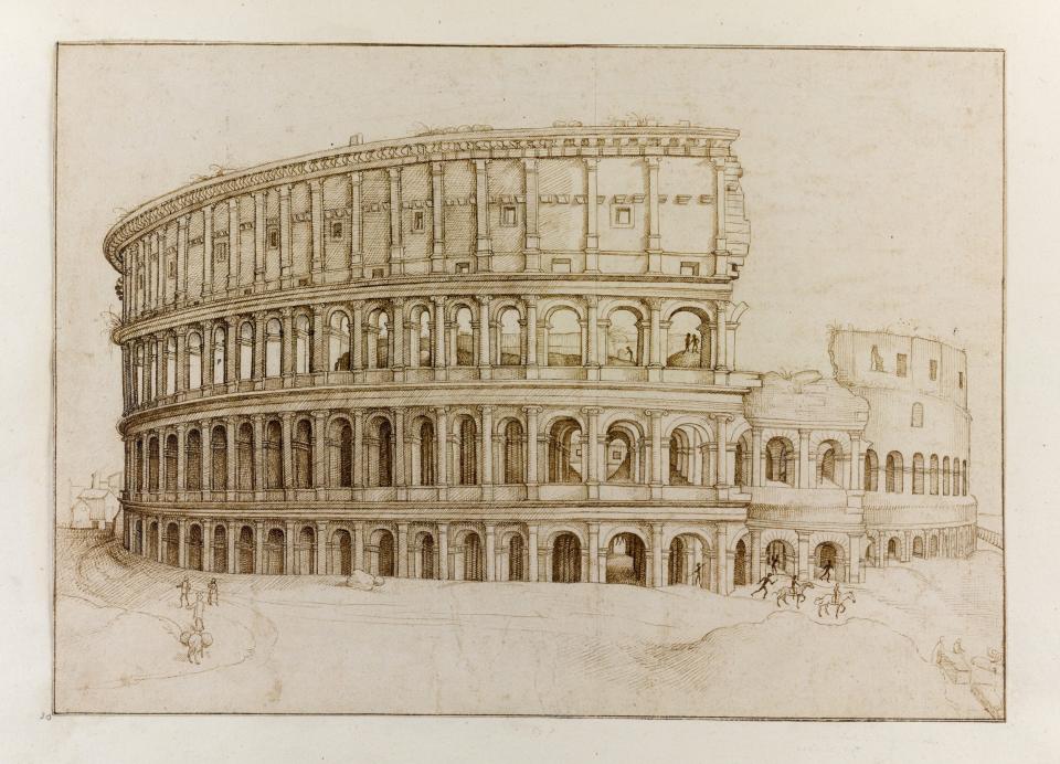 Hieronymus Cock, after the circle of Domenico Ghirlandaio, the Colosseum, Rome, view for engraving, c.1550​ - Ardon Bar-Hama