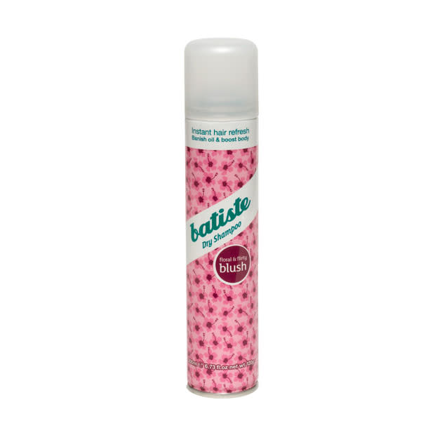 Batiste Blush Floral & Flirty Dry Shampoo - £2.99 – <a href="http://www.sainsburys.co.uk/groceries/index.jsp" rel="nofollow noopener" target="_blank" data-ylk="slk:Sainsbury’s;elm:context_link;itc:0;sec:content-canvas" class="link ">Sainsbury’s</a><br><br>Every girl should have a can of dry shampoo in their handbag - and this one can't be beaten.