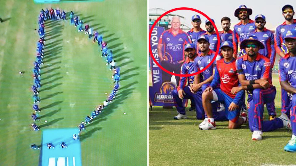 Karachi Kings players, pictured here paying tribute to Dean Jones.