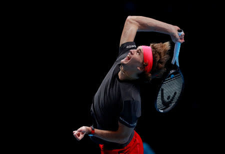 Tennis - ATP Finals - The O2, London, Britain - November 16, 2018 Germany's Alexander Zverev in action during his group stage match against John Isner of the U.S. Action Images via Reuters/Andrew Couldridge