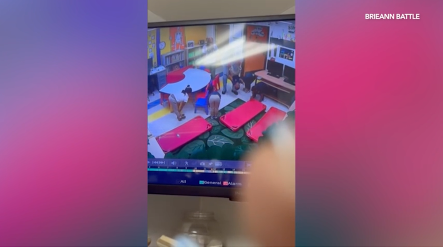 Brieann Battle says her son was physically manhandled by an employee from the Kinder Kids Christian Preschool. Battle shared this video with KTLA on April 26, 2024. (Brieann Battle)