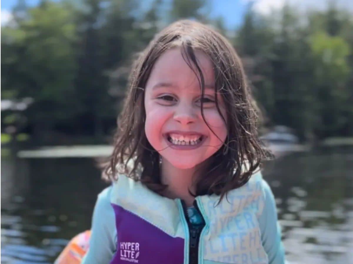 Lucy Morgan, 6, enjoying a kayak ride with her family. The little girl was killed in a freak accident when a badminton racquet broke and pierced her skull in June 2024 (Jesse Morgan)