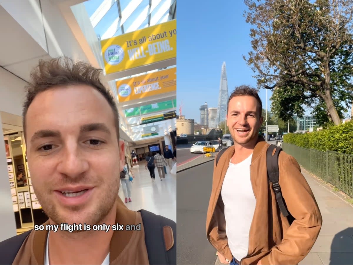 Traveller sparks debate after flying from New York to London for only 24 hour trip (@kevindroniak / TikTOk)