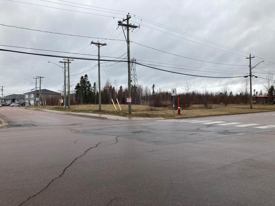 The intersection of Twin Oaks Dr. and Falcon Dr. pictured late Friday afternoon. Codiac RCMP say a student was biking through the intersection when hit by a truck on the way to school.