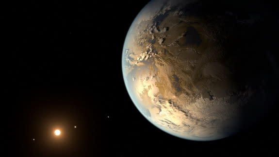 An artist's concept of Kepler-186f, the first Earth-sized planet found orbiting in the habitable zone of its parent star.