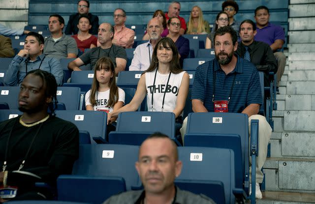 Scott Yamano/Netflix Ainhoa Pillet, Maria Botto and Adam Sandler in 'Hustle,' 2022