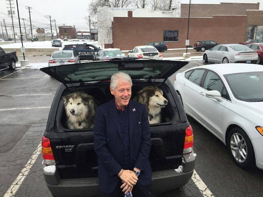 On Feb. 5, 2015, former President Bill Clinton was in Dearborn campaigning for his wife, former Secretary of State Hillary Clinton, as she ran for president. While at Westborn Market, Clinton spied Richard Margittay's dogs Cheyenne, left, and Yukon, and went over to greet them.