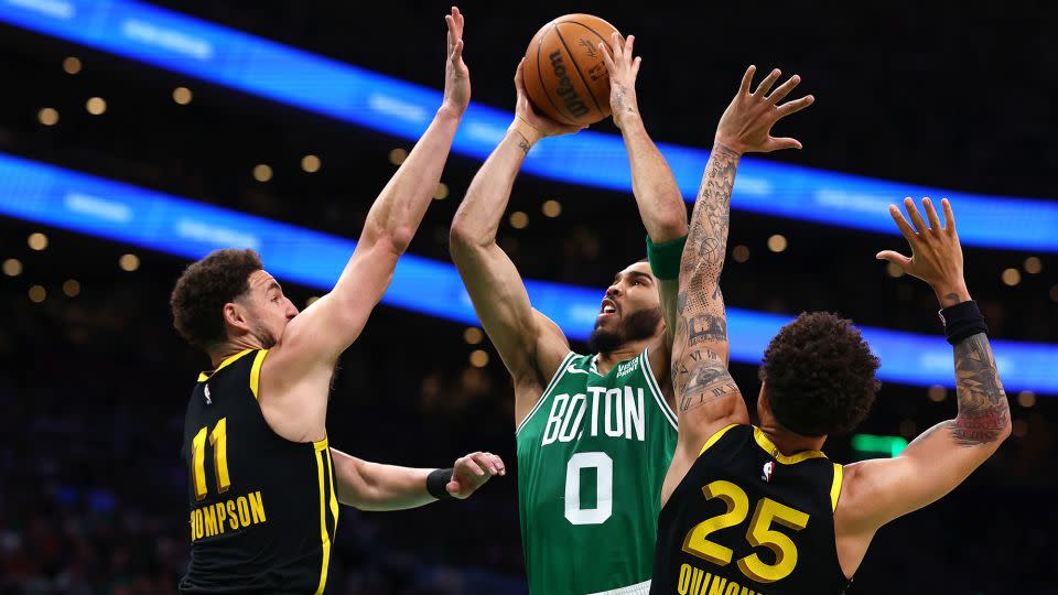 Boston's Jayson Tatum drives to the bucket during the game. - Maddie Meyer/Getty Images