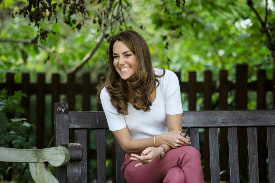 Britain's Catherine, Duchess of Cambridge, reacts as she meets with parents and children, and peer supporters, in Battersea Park, London on September 22, 2020, where she learned more about the benefits of parent-to-parent support. (Photo by Jack Hill / POOL / AFP) (Photo by JACK HILL/POOL/AFP via Getty Images)