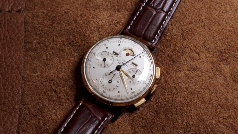 An uncommon vintage Universal Geneve Tri-Compax Triple-Date Moonphase chronograph.