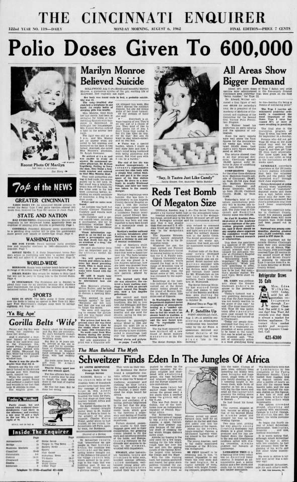 Newspapers.com - 65 years ago today, actress Marilyn Monroe