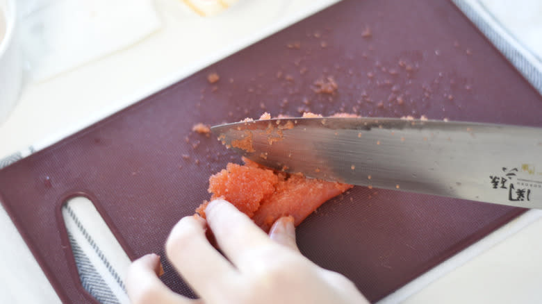 Tarako being prepped for takoyaki