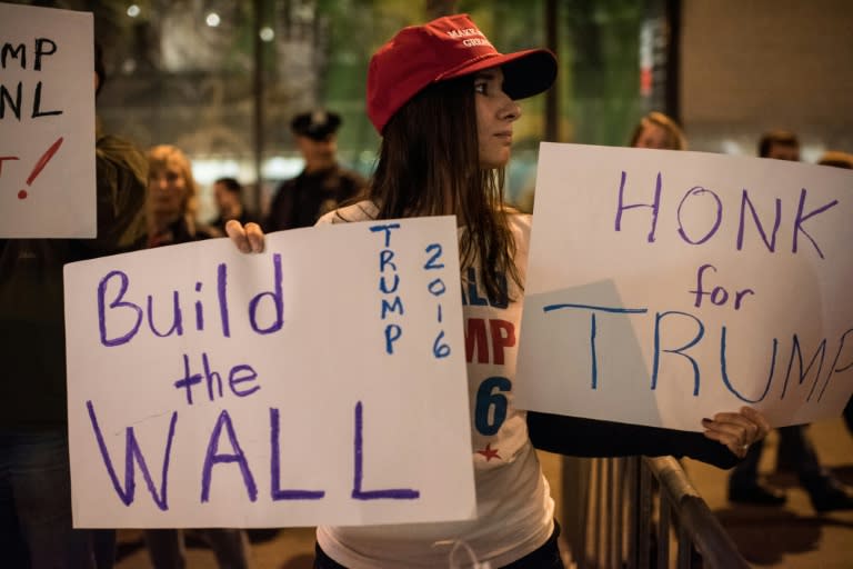 Supporters of Republican Presidential candidate Donald Trump rally to promote his immigration policies in New York City