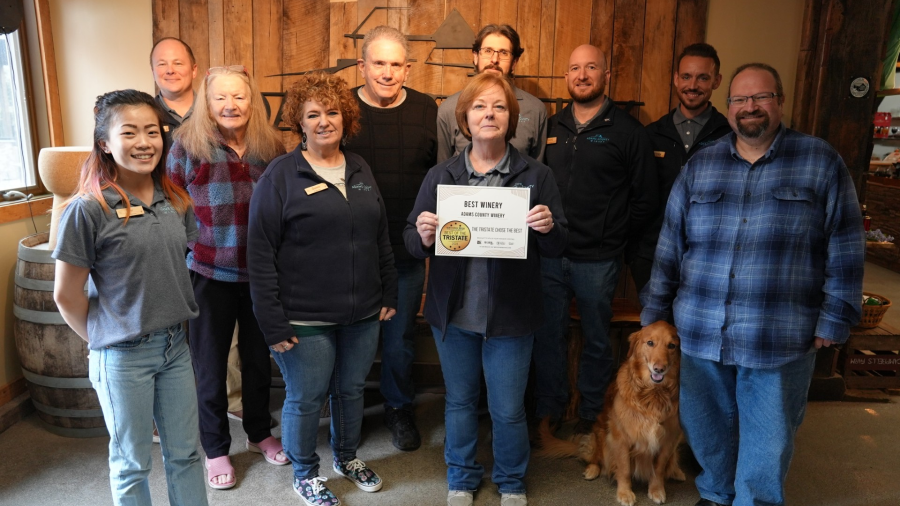 Adams County Winery staff holding up the “Best Winery” award certificate. (Courtesy of the Adams County Winery)