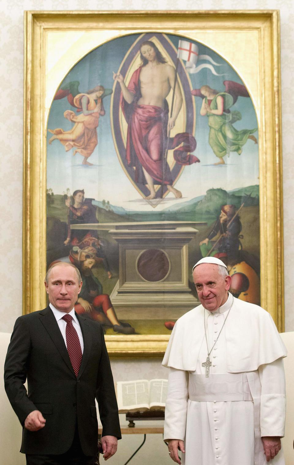 Pope Francis meets Russia's President Vladimir Putin during a private audience at the Vatican