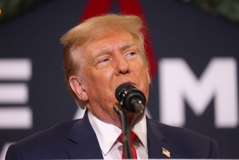 Republican presidential candidate and former U.S. President Trump attends a campaign event in Waterloo, Iowa