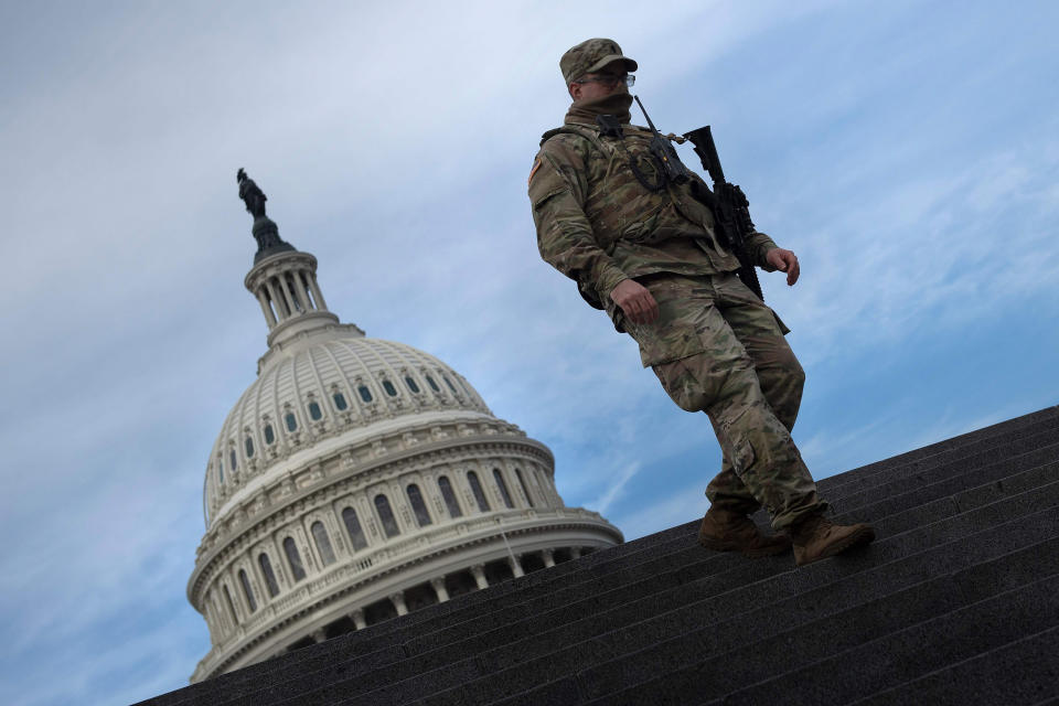 Image: The National Guard were called in following the events at the Capitol Building on Jan. 6. (Brendan Smialowski / AFP - Getty Images)