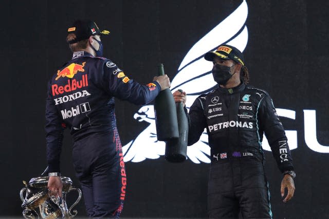 Hamilton, right, and Verstappen, enjoyed a great battle at the Bahrain Grand Prix