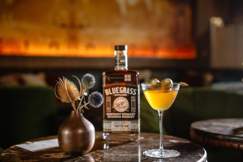 Some of the signature drinks on the menu for the inaugural Lexington Bourbon Week will be made with Bluegrass Distillers bourbons, such as The Manchester Granddam’s cocktail: The Jerez, made with The Manchester’s Toasted Oak barrel pick, Alvear Oloroso sherry, savory bitters, Spanish vermouth, blue cheese stuffed olives.