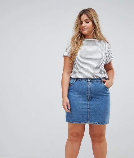 <strong>Sizes</strong>: 14 to 24<br />Get it from <a href="http://us.asos.com/asos-curve/asos-design-curve-denim-original-high-waisted-skirt-in-midwash-blue/prd/8618965?clr=midwashblue&amp;SearchQuery=&amp;cid=15177&amp;gridcolumn=3&amp;gridrow=3&amp;gridsize=4&amp;pge=1&amp;pgesize=72&amp;totalstyles=11" target="_blank" rel="noopener noreferrer">ASOS</a>.&nbsp;