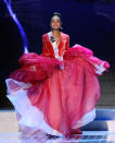 <b>Miss Universe 2012<br></b><br>Winner Miss USA Olivia Culpo steals the show in a velvet raspberry coloured frock.<br><br>© Getty