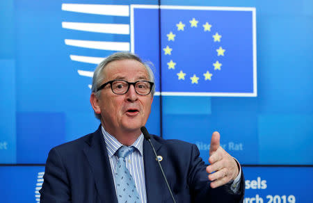 European Commission President Jean-Claude Juncker holds a news conference after a European Union summit in Brussels, Belgium March 22, 2019. REUTERS/Yves Herman